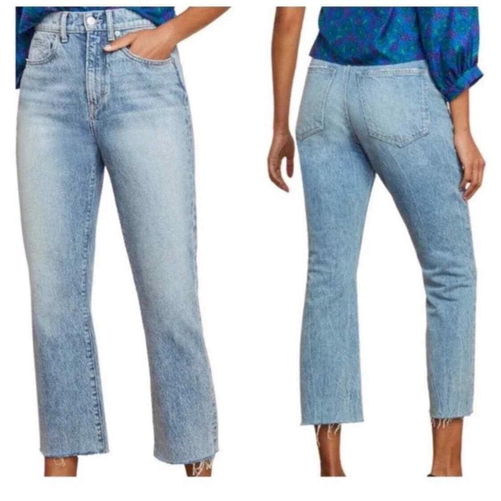 Veronica Beard Carly Kick Flare High Rise Jeans Pebble Stone Light Raw Hem 28